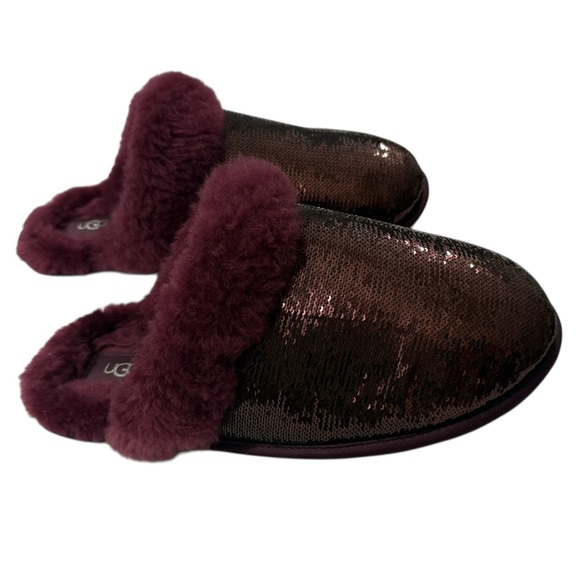 UGG Sparkle Slipper Burgundy Sequin Shearling Women’s Sz10 Like NWOT - Picture 3 of 10